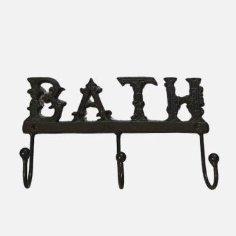 Rustic Bath Sign 3 Hook Metal Farmhouse Hanger Decor